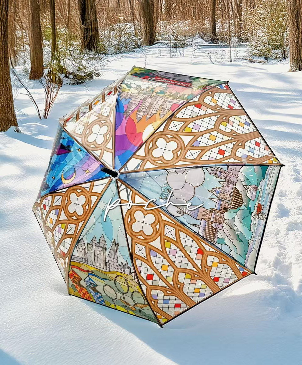 Stained Glass four seasons castle Umbrella