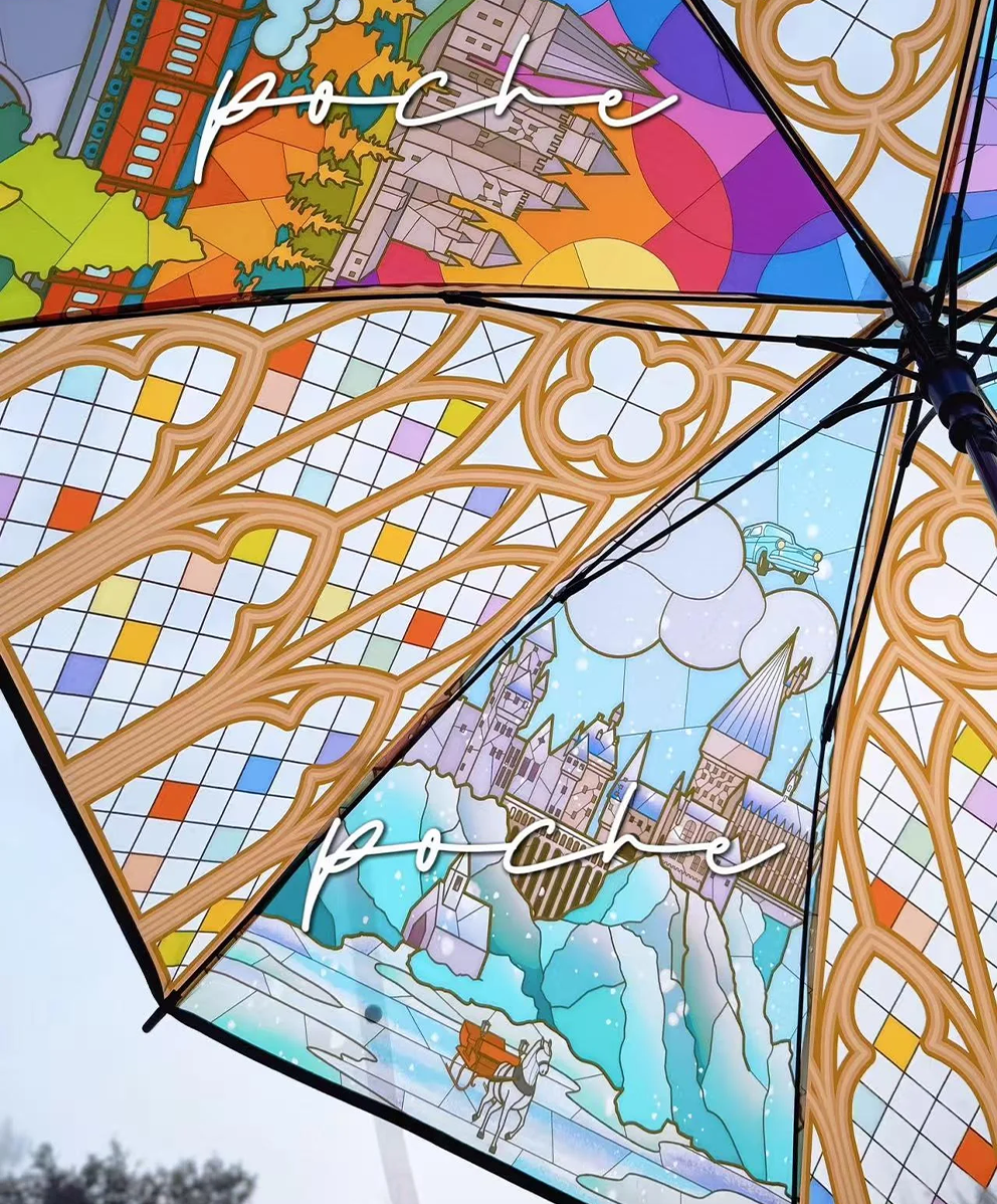 Stained Glass four seasons castle Umbrella