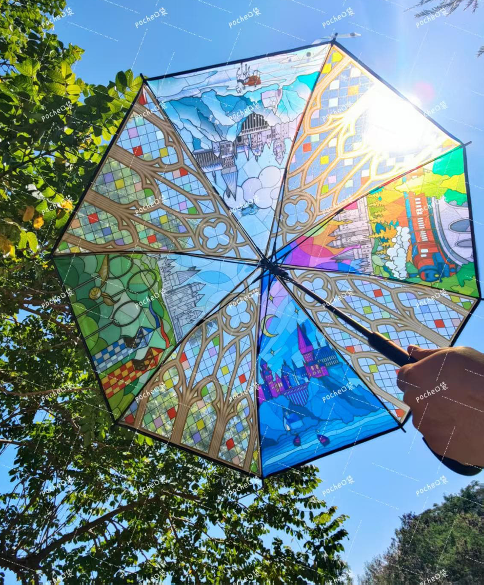 Stained Glass four seasons castle Umbrella