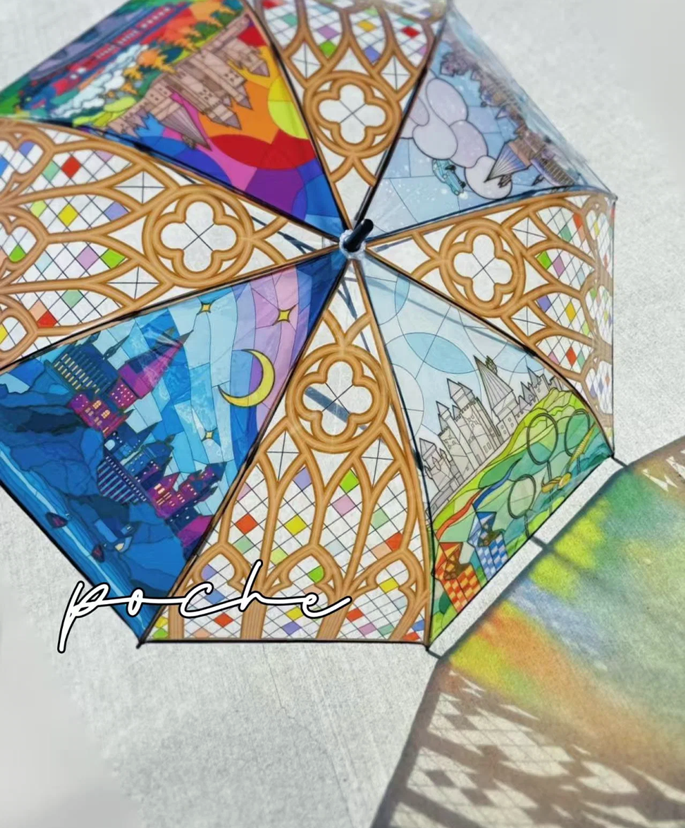 Stained Glass four seasons castle Umbrella